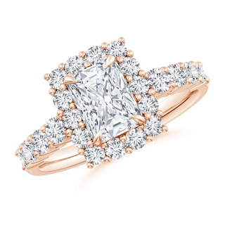 7.5x5.8mm GVS2 Radiant-Cut Diamond Floral Halo Engagement Ring in Rose Gold