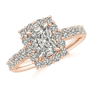7.5x5.8mm KI3 Radiant-Cut Diamond Floral Halo Engagement Ring in 10K Rose Gold