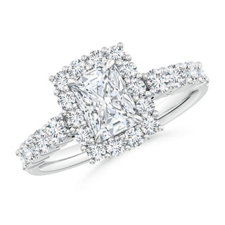 7x5mm GVS2 Radiant-Cut Diamond Floral Halo Engagement Ring in P950 Platinum