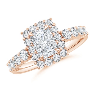 7x5mm GVS2 Radiant-Cut Diamond Floral Halo Engagement Ring in Rose Gold
