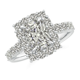 8x6mm KI3 Radiant-Cut Diamond Floral Halo Engagement Ring in P950 Platinum