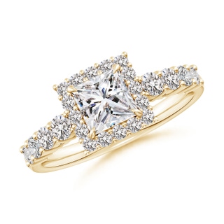 5.5mm IJI1I2 Princess-Cut Diamond Floral Halo Engagement Ring in Yellow Gold