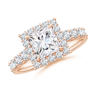 6.5mm GVS2 Princess-Cut Diamond Floral Halo Engagement Ring in Rose Gold
