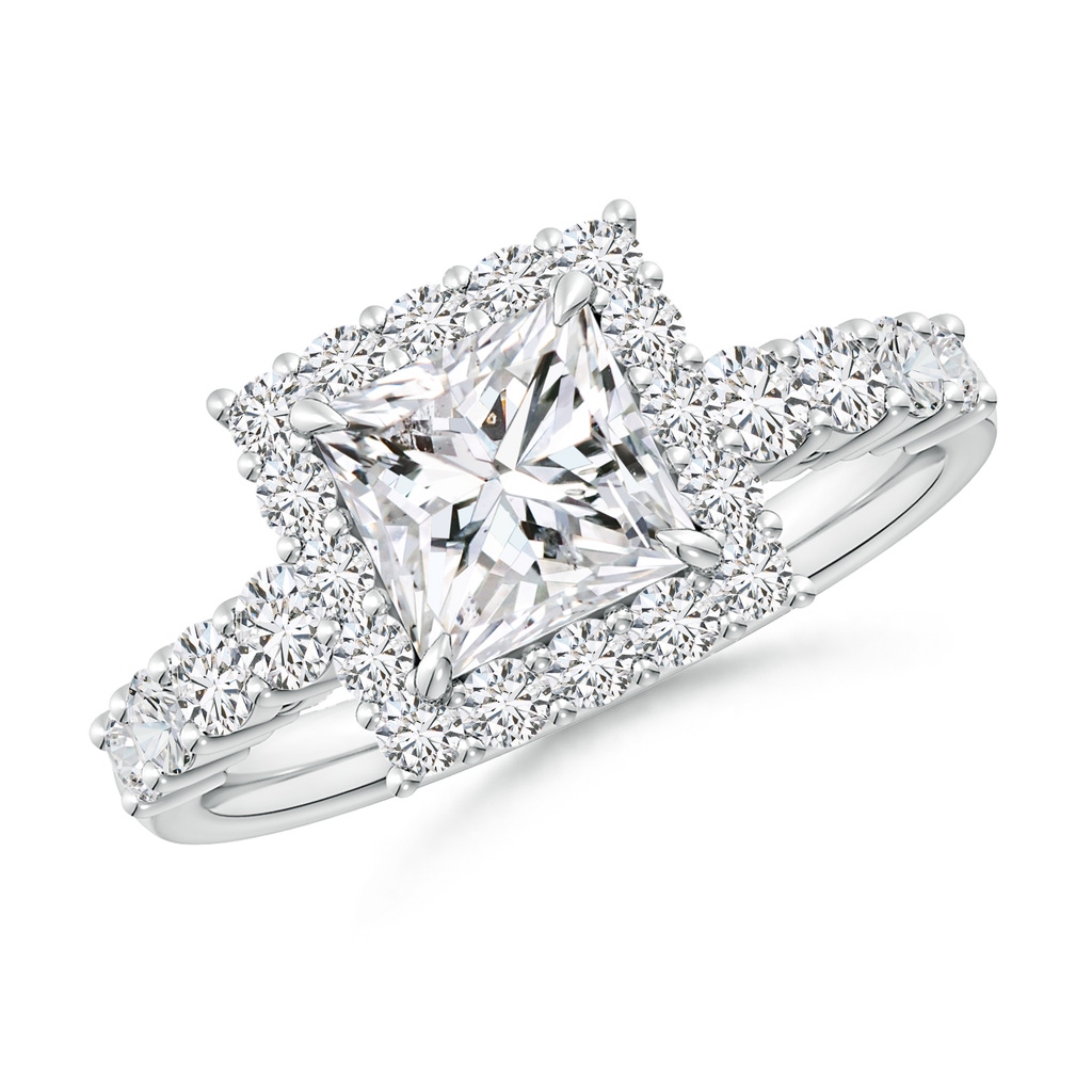 6.5mm HSI2 Princess-Cut Diamond Floral Halo Engagement Ring in White Gold
