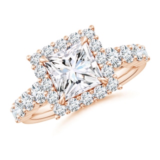7mm GVS2 Princess-Cut Diamond Floral Halo Engagement Ring in 9K Rose Gold