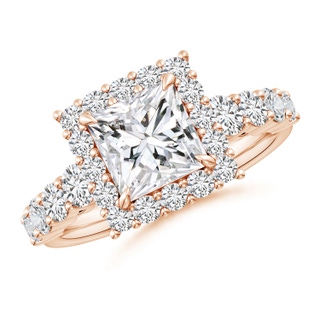 7mm HSI2 Princess-Cut Diamond Floral Halo Engagement Ring in Rose Gold