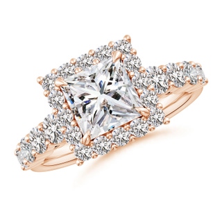 7mm IJI1I2 Princess-Cut Diamond Floral Halo Engagement Ring in Rose Gold