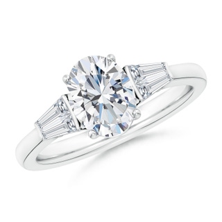 8.5x6.5mm GVS2 Oval and Twin Tapered Baguette Diamond Side Stone Engagement Ring in P950 Platinum