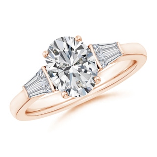 9x7mm HSI2 Oval and Twin Tapered Baguette Diamond Side Stone Engagement Ring in Rose Gold