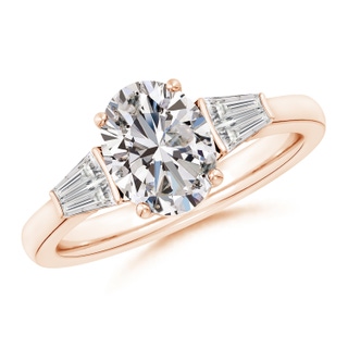 9x7mm IJI1I2 Oval and Twin Tapered Baguette Diamond Side Stone Engagement Ring in Rose Gold
