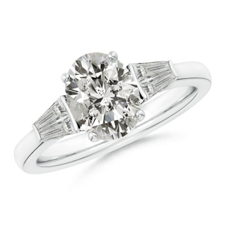 9x7mm KI3 Oval and Twin Tapered Baguette Diamond Side Stone Engagement Ring in P950 Platinum