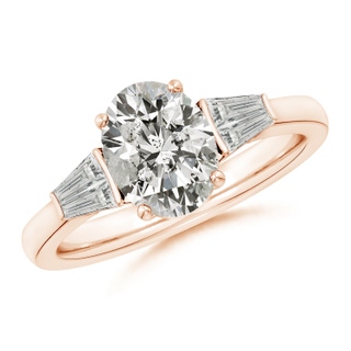 9x7mm KI3 Oval and Twin Tapered Baguette Diamond Side Stone Engagement Ring in Rose Gold
