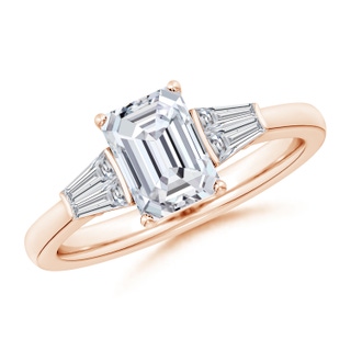 7.5x5.5mm HSI2 Emerald-Cut and Twin Tapered Baguette Diamond Side Stone Engagement Ring in Rose Gold