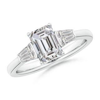 7.5x5.5mm IJI1I2 Emerald-Cut and Twin Tapered Baguette Diamond Side Stone Engagement Ring in P950 Platinum
