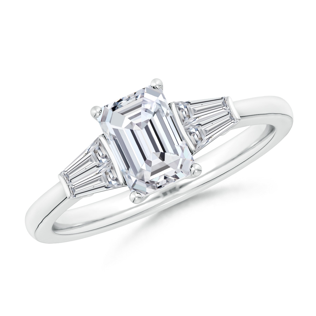 7x5mm HSI2 Emerald-Cut and Twin Tapered Baguette Diamond Side Stone Engagement Ring in White Gold 