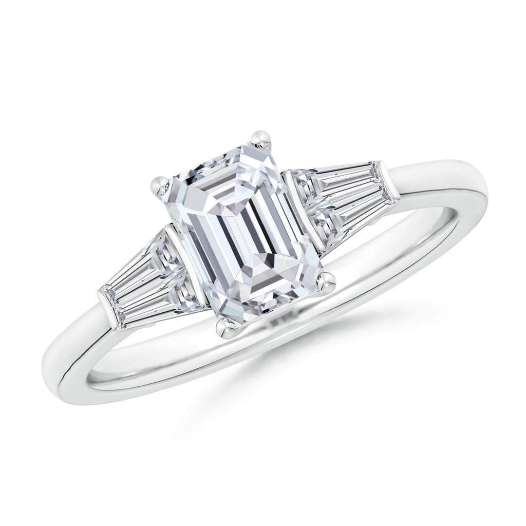 7x5mm HSI2 Emerald-Cut and Twin Tapered Baguette Diamond Side Stone Engagement Ring in White Gold