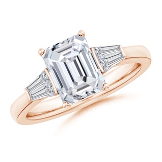 8.5x6.5mm HSI2 Emerald-Cut and Twin Tapered Baguette Diamond Side Stone Engagement Ring in Rose Gold