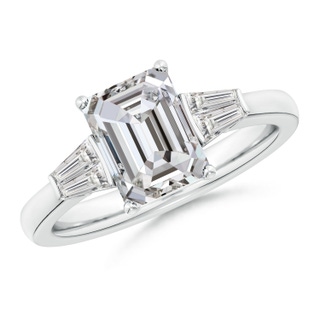 8.5x6.5mm IJI1I2 Emerald-Cut and Twin Tapered Baguette Diamond Side Stone Engagement Ring in P950 Platinum