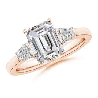 8.5x6.5mm IJI1I2 Emerald-Cut and Twin Tapered Baguette Diamond Side Stone Engagement Ring in Rose Gold