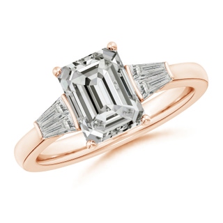 8.5x6.5mm KI3 Emerald-Cut and Twin Tapered Baguette Diamond Side Stone Engagement Ring in Rose Gold