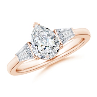 8.5x6.5mm GVS2 Pear and Twin Tapered Baguette Diamond Side Stone Engagement Ring in Rose Gold