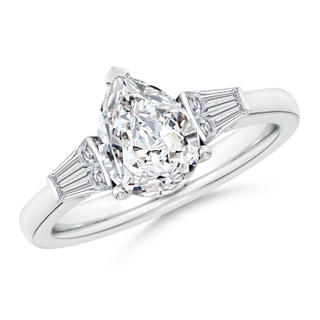 9x7mm HSI2 Pear and Twin Tapered Baguette Diamond Side Stone Engagement Ring in P950 Platinum