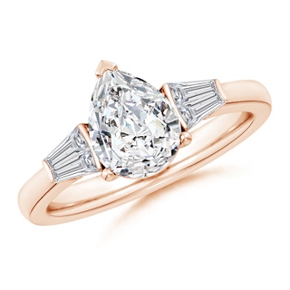 9x7mm HSI2 Pear and Twin Tapered Baguette Diamond Side Stone Engagement Ring in Rose Gold