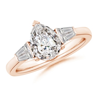 9x7mm IJI1I2 Pear and Twin Tapered Baguette Diamond Side Stone Engagement Ring in Rose Gold