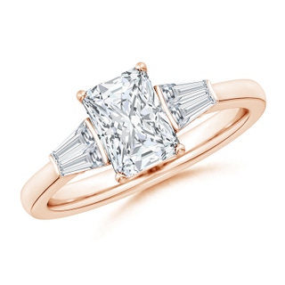 7.5x5.8mm GVS2 Radiant-Cut and Twin Tapered Baguette Diamond Side Stone Engagement Ring in Rose Gold