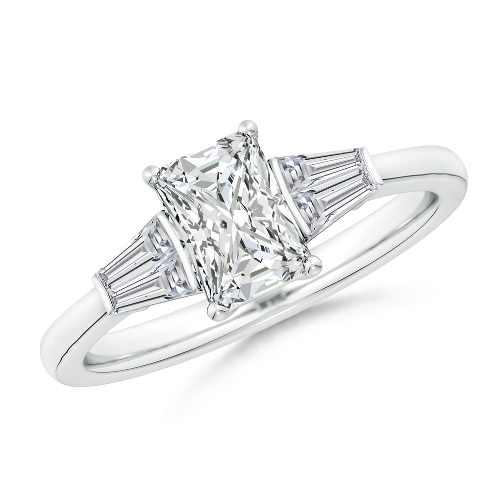 7x5mm HSI2 Radiant-Cut and Twin Tapered Baguette Diamond Side Stone Engagement Ring in White Gold