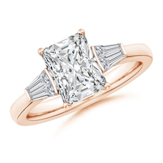 8x6mm HSI2 Radiant-Cut and Twin Tapered Baguette Diamond Side Stone Engagement Ring in Rose Gold