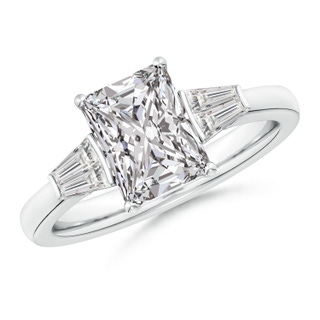 8x6mm IJI1I2 Radiant-Cut and Twin Tapered Baguette Diamond Side Stone Engagement Ring in P950 Platinum