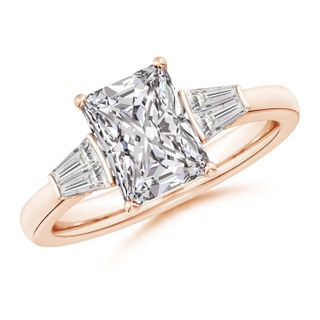 8x6mm IJI1I2 Radiant-Cut and Twin Tapered Baguette Diamond Side Stone Engagement Ring in Rose Gold