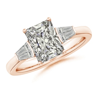 8x6mm KI3 Radiant-Cut and Twin Tapered Baguette Diamond Side Stone Engagement Ring in Rose Gold