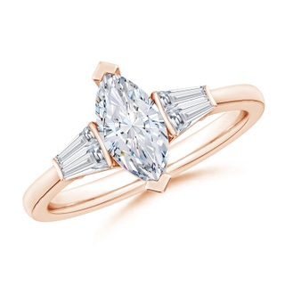 10x5mm GVS2 Marquise and Twin Tapered Baguette Diamond Side Stone Engagement Ring in 10K Rose Gold