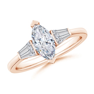 10x5mm HSI2 Marquise and Twin Tapered Baguette Diamond Side Stone Engagement Ring in Rose Gold