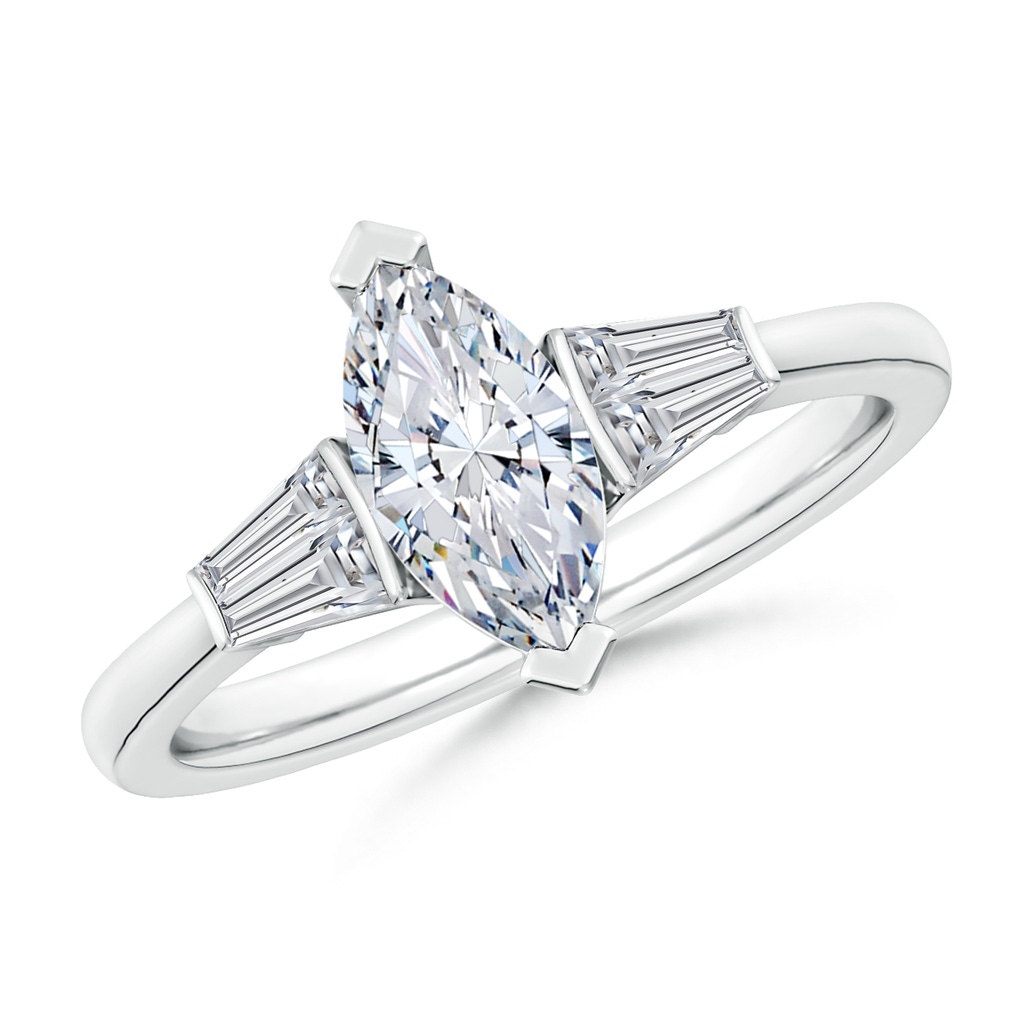 10x5mm HSI2 Marquise and Twin Tapered Baguette Diamond Side Stone Engagement Ring in White Gold