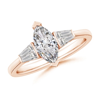 10x5mm IJI1I2 Marquise and Twin Tapered Baguette Diamond Side Stone Engagement Ring in Rose Gold