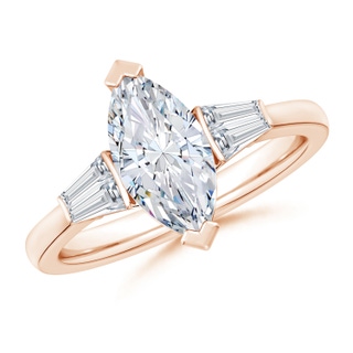 12x6mm GVS2 Marquise and Twin Tapered Baguette Diamond Side Stone Engagement Ring in 18K Rose Gold