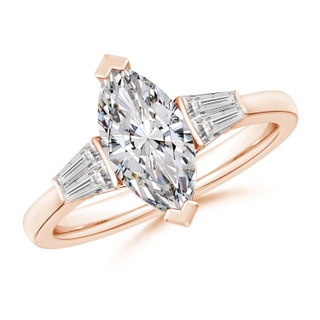 12x6mm IJI1I2 Marquise and Twin Tapered Baguette Diamond Side Stone Engagement Ring in 10K Rose Gold