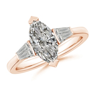 12x6mm KI3 Marquise and Twin Tapered Baguette Diamond Side Stone Engagement Ring in Rose Gold