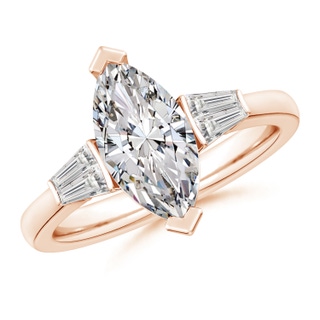 13x6.5mm IJI1I2 Marquise and Twin Tapered Baguette Diamond Side Stone Engagement Ring in Rose Gold