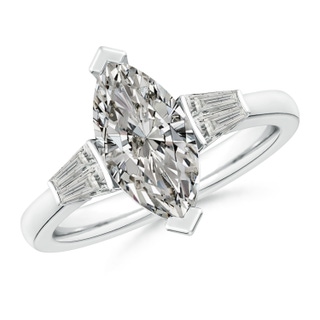 13x6.5mm KI3 Marquise and Twin Tapered Baguette Diamond Side Stone Engagement Ring in P950 Platinum