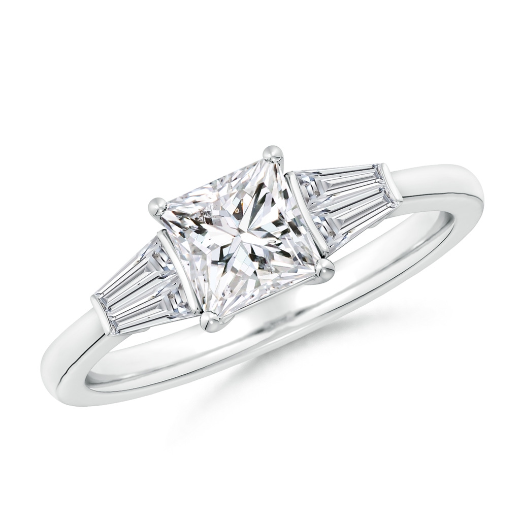 5.5mm HSI2 Princess-Cut and Twin Tapered Baguette Diamond Side Stone Engagement Ring in White Gold