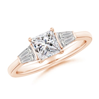 5.5mm IJI1I2 Princess-Cut and Twin Tapered Baguette Diamond Side Stone Engagement Ring in Rose Gold