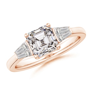 6.5mm IJI1I2 Asscher-Cut and Twin Tapered Baguette Diamond Side Stone Engagement Ring in Rose Gold