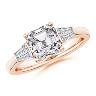 7mm HSI2 Asscher-Cut and Twin Tapered Baguette Diamond Side Stone Engagement Ring in 10K Rose Gold