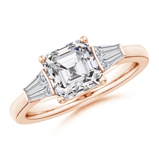 7mm HSI2 Asscher-Cut and Twin Tapered Baguette Diamond Side Stone Engagement Ring in 9K Rose Gold