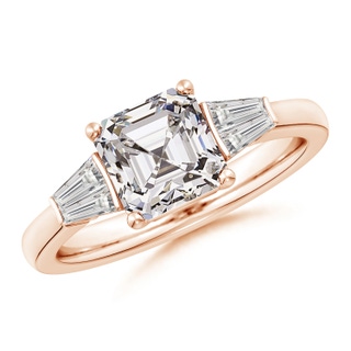 7mm IJI1I2 Asscher-Cut and Twin Tapered Baguette Diamond Side Stone Engagement Ring in Rose Gold