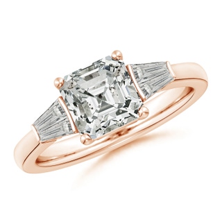 7mm KI3 Asscher-Cut and Twin Tapered Baguette Diamond Side Stone Engagement Ring in Rose Gold